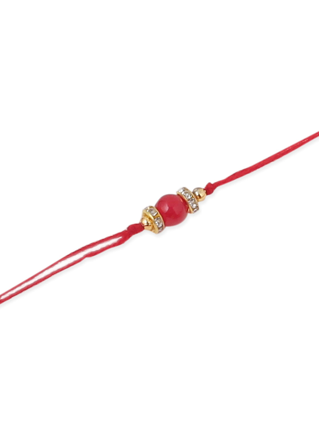 NVR Men Set of 3 Red Artificial Beads & Pearls Thread Rakhi with Roli Chawal Chandan & Mishri - Distacart