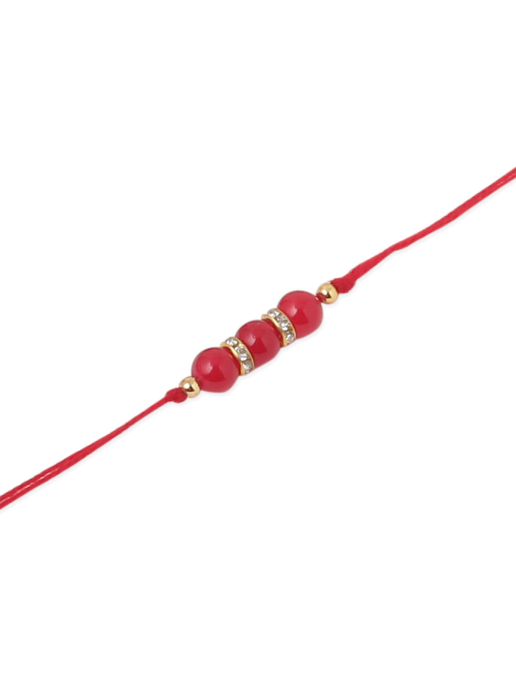 NVR Men Set of 3 Red Artificial Beads & Pearls Thread Rakhi with Roli Chawal Chandan & Mishri - Distacart