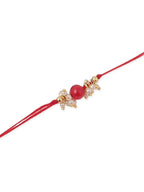 NVR Men Set of 3 Red Artificial Beads & Pearls Thread Rakhi with Roli Chawal Chandan & Mishri - Distacart