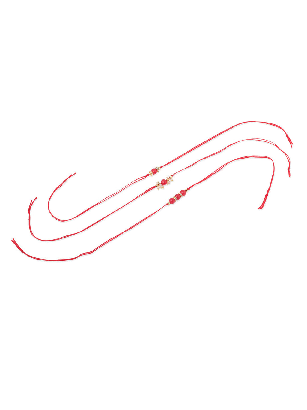NVR Men Set of 3 Red Artificial Beads & Pearls Thread Rakhi with Roli Chawal Chandan & Mishri - Distacart
