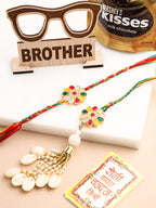 NVR Set of 2 Artificial Beads & Sea Shell Floral Design Bhaiya Bhabhi Rakhi Combo - Distacart