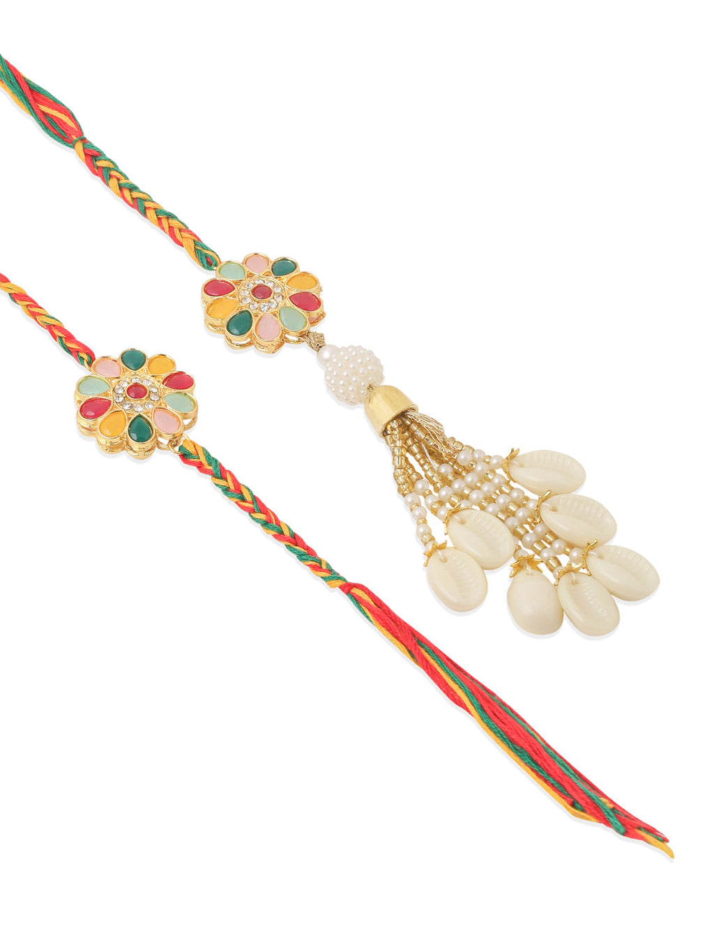 NVR Set of 2 Artificial Beads & Sea Shell Floral Design Bhaiya Bhabhi Rakhi Combo - Distacart