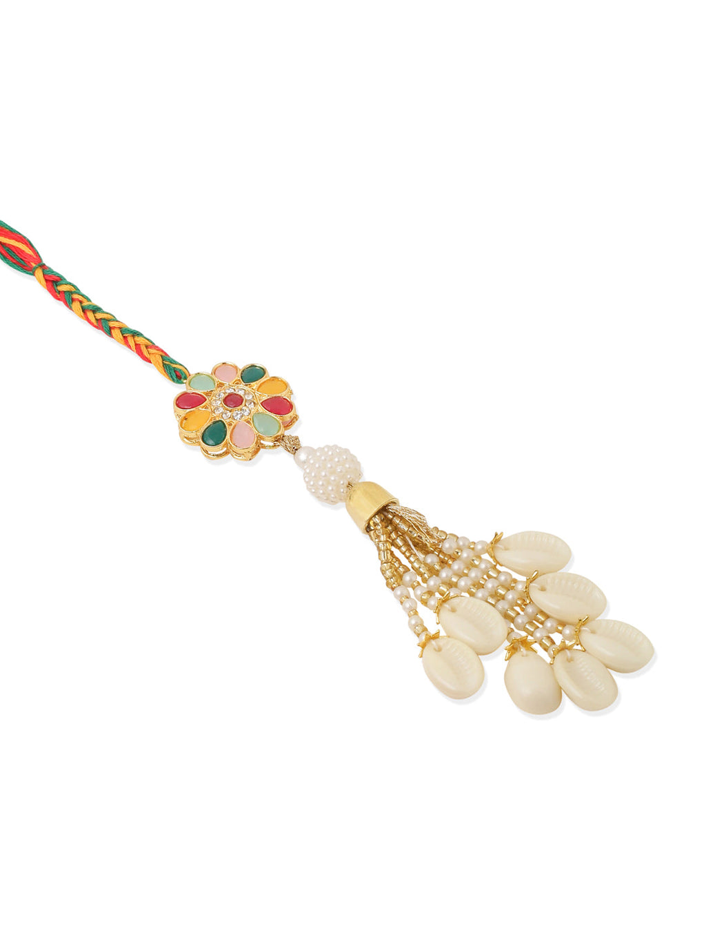 NVR Set of 2 Artificial Beads & Sea Shell Floral Design Bhaiya Bhabhi Rakhi Combo - Distacart
