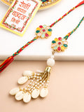 NVR Set of 2 Artificial Beads & Sea Shell Floral Design Bhaiya Bhabhi Rakhi with Roli Chawal Chandan & Mishri - Distacart