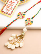 NVR Set of 2 Artificial Beads & Sea Shell Floral Design Bhaiya Bhabhi Rakhi with Roli Chawal Chandan & Mishri - Distacart