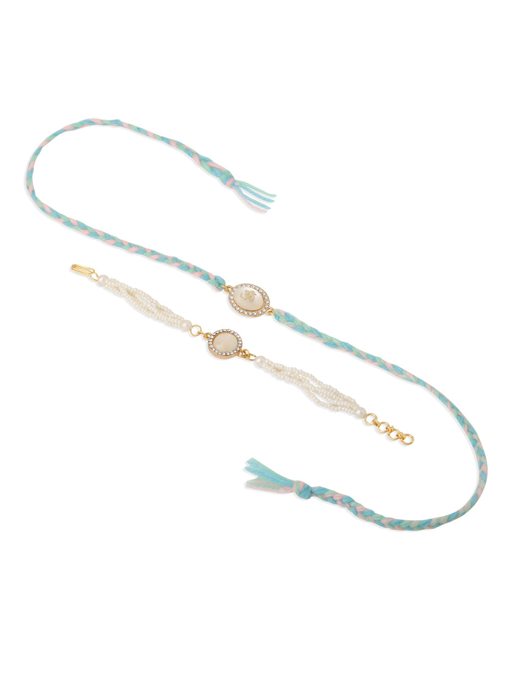 NVR Set of 2 White Pearls & Artificial Beads Bhaiya Bhabhi Rakhi Set, Combo for Rakshabandhan - Distacart