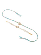 NVR Set of 2 White Pearls & Artificial Beads Bhaiya Bhabhi Rakhi Set, Combo for Rakshabandhan - Distacart