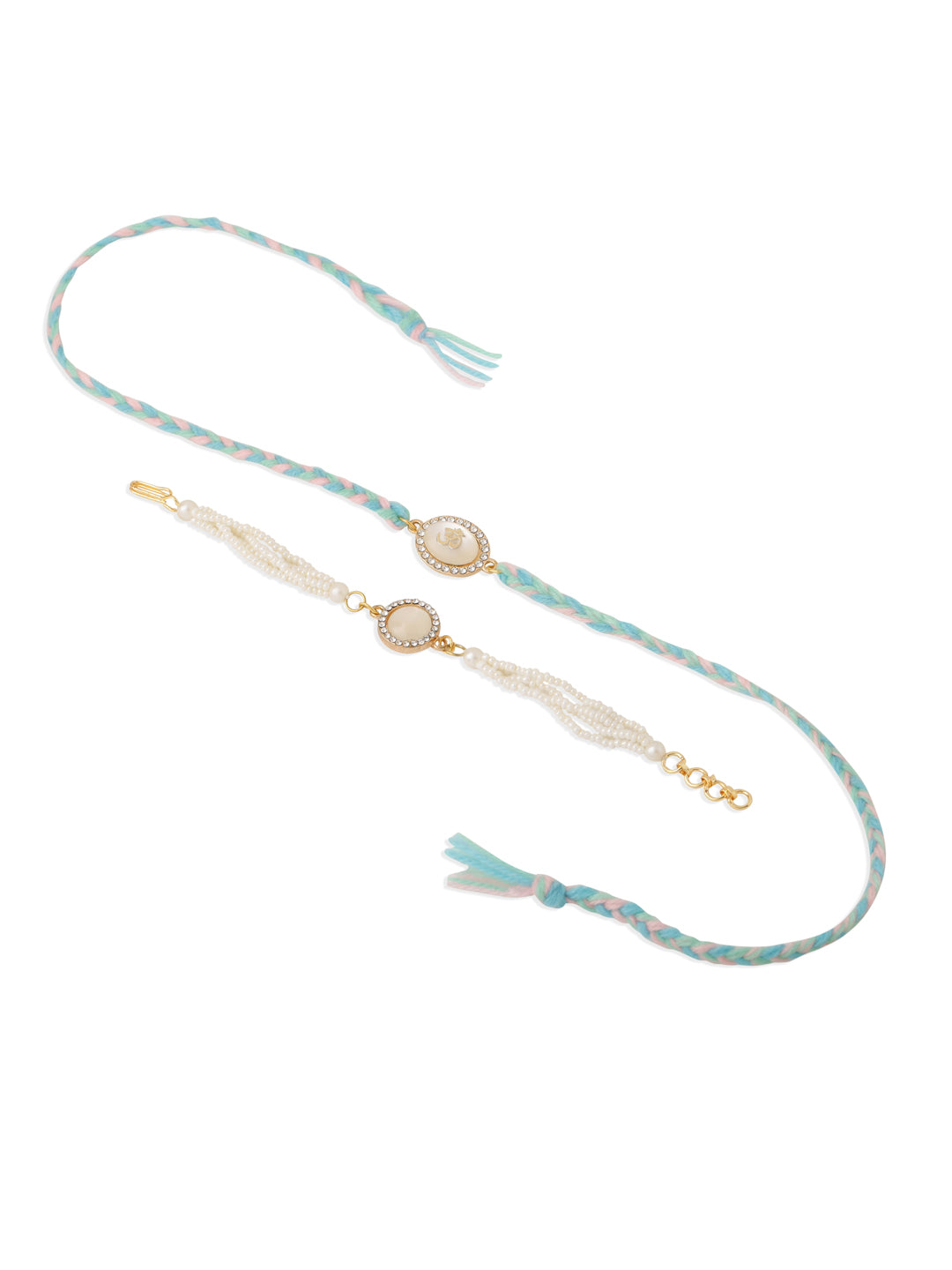 NVR Set of 2 White Pearls & Artificial Beads Bhaiya Bhabhi Rakhi Set, Combo for Rakshabandhan - Distacart