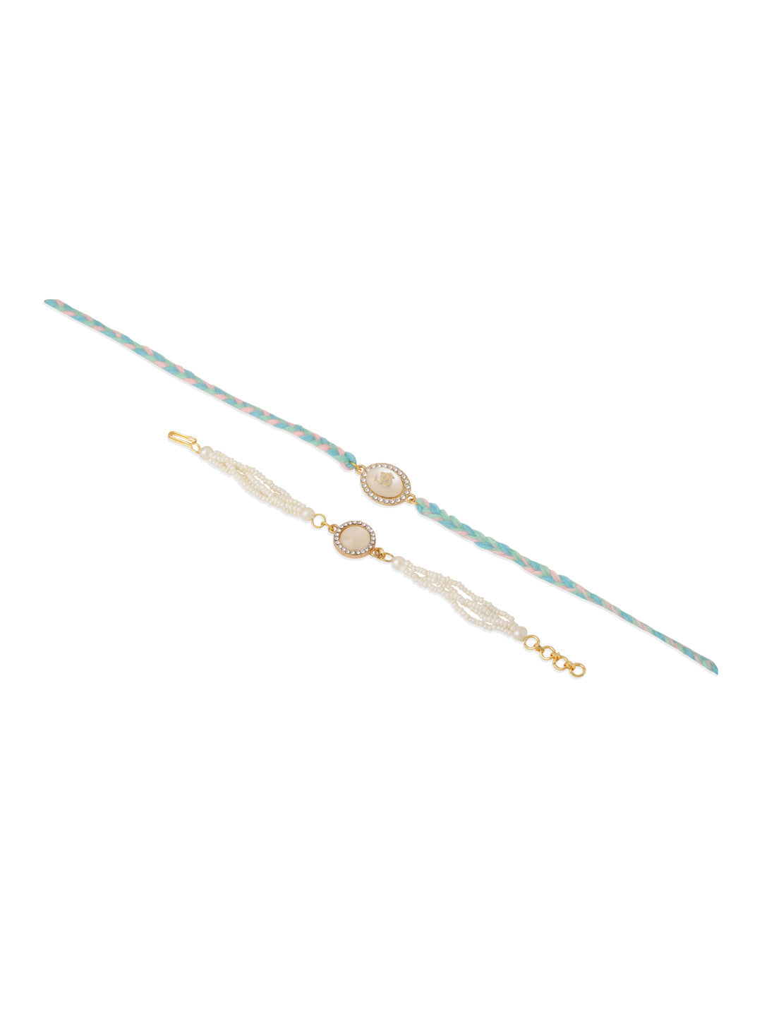 NVR Set of 2 White Pearls & Artificial Beads Bhaiya Bhabhi Rakhi Set, Combo for Rakshabandhan - Distacart