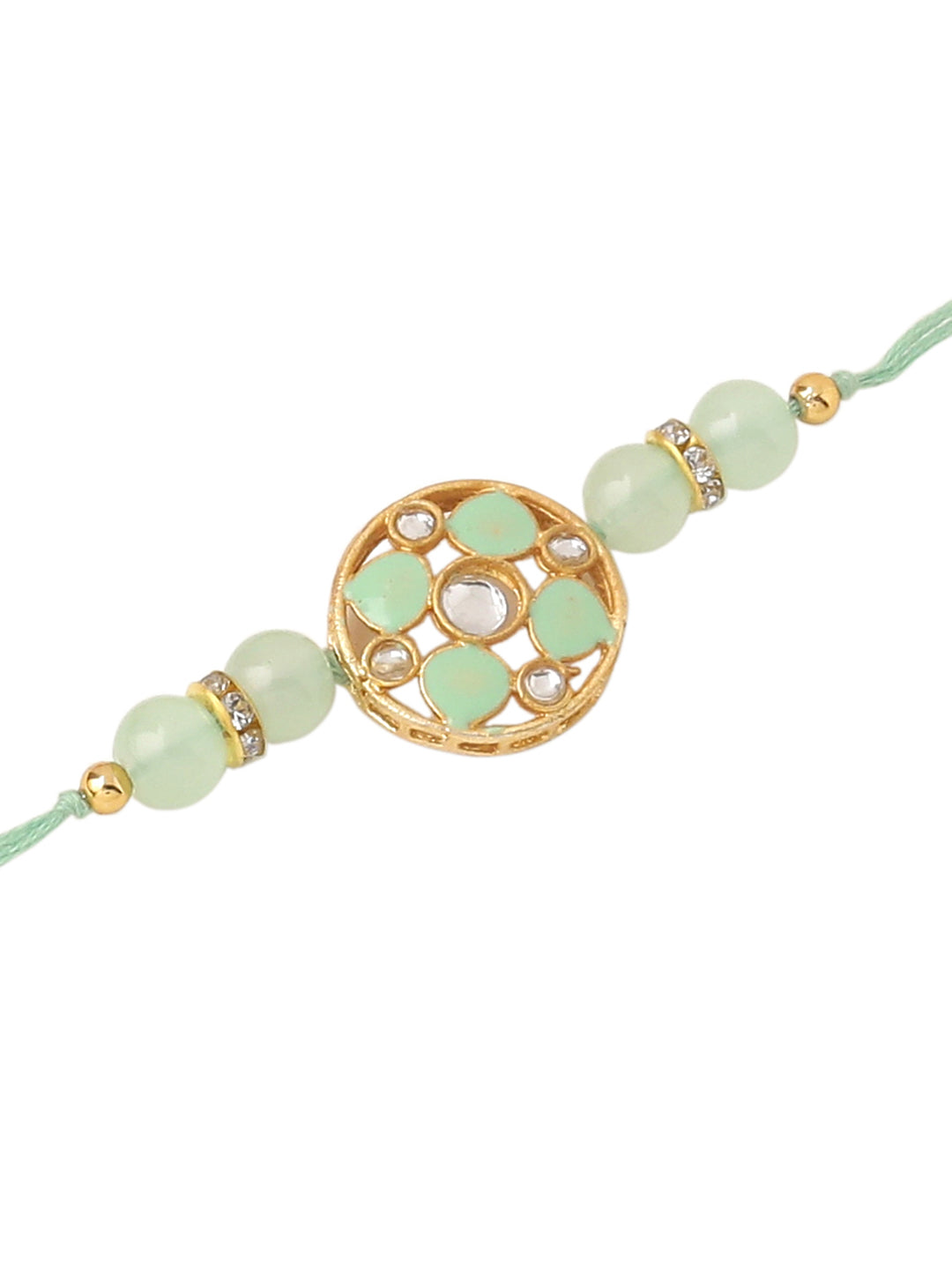 NVR Men Set of 2 Artificial Stones & Beads Floral Design Thread Rakhi with Roli Chawal Chandan & Mishri - Distacart