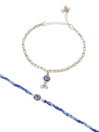 NVR Set of 2 Blue Evil Eye Bhaiya Bhabhi Rakhi with Roli Chawal Chandan & Mishri - Distacart