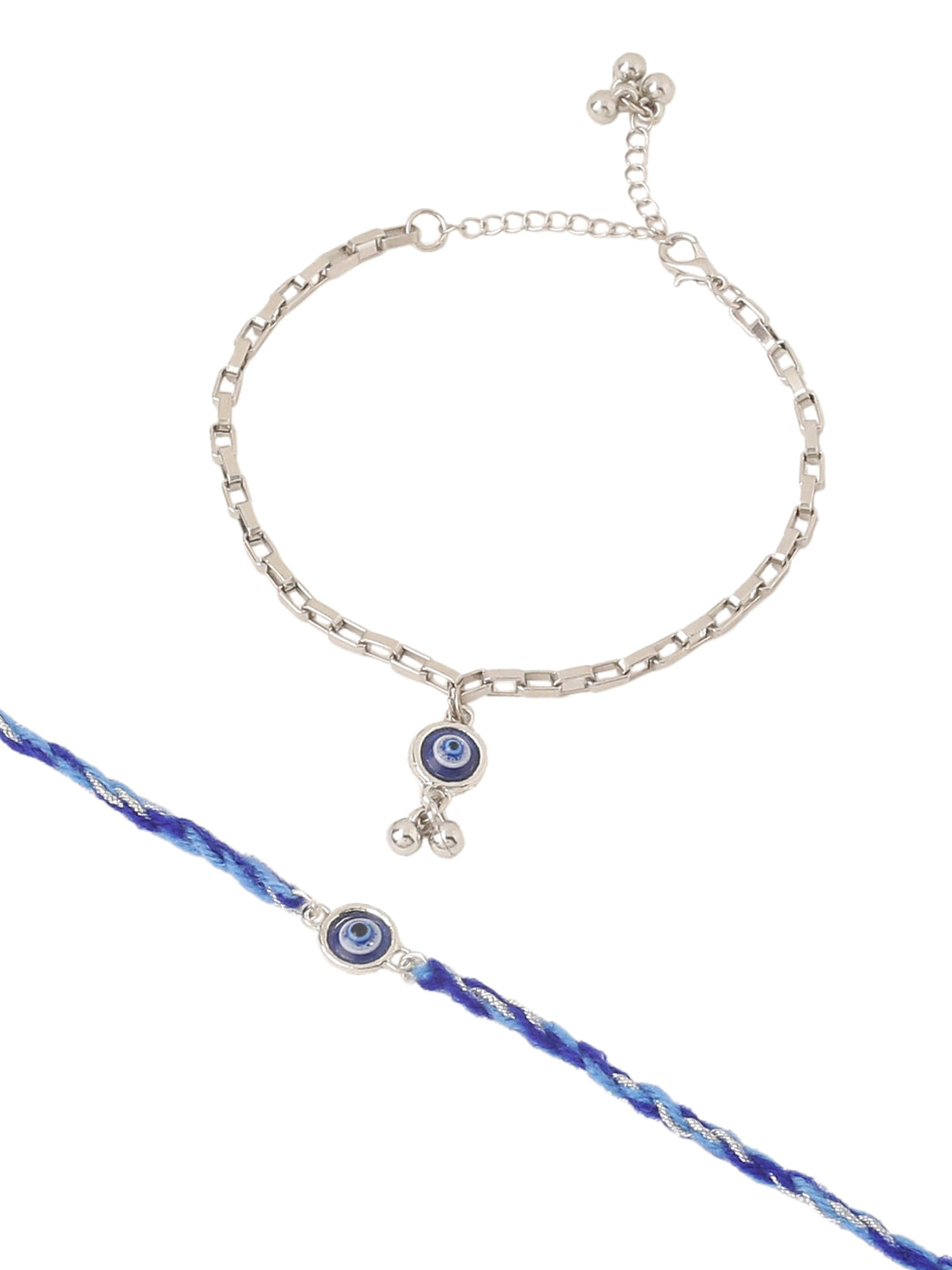 NVR Set of 2 Blue Evil Eye Bhaiya Bhabhi Rakhi with Roli Chawal Chandan & Mishri - Distacart