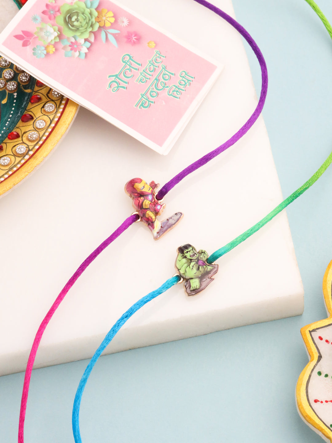 NVR Kids Set of 2 Cartoon Design Multicolor Thread Rakhi with Roli Chawal Chandan & Mishri - Distacart