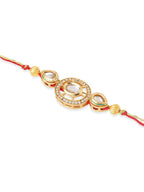 NVR Set of 2 Gold Toned Kundan Studded Bhaiya Bhabhi Rakhi with Roli Chawal Chandan & Mishri - Distacart