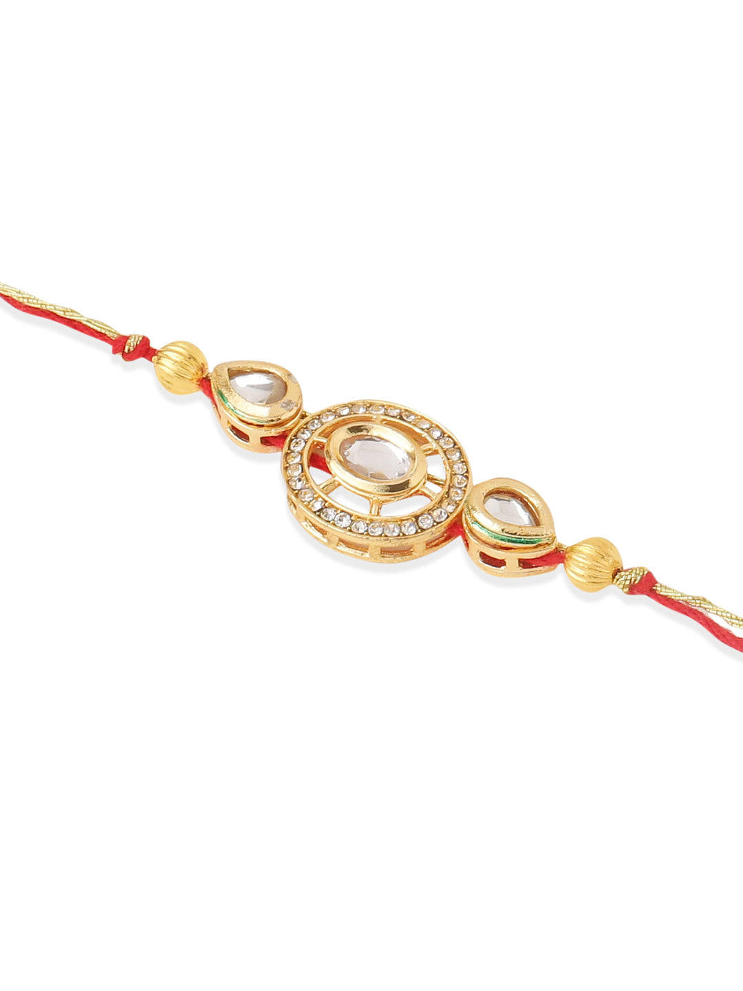 NVR Set of 2 Gold Toned Kundan Studded Bhaiya Bhabhi Rakhi with Roli Chawal Chandan & Mishri - Distacart