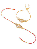 NVR Set of 2 Gold Toned Kundan Studded Bhaiya Bhabhi Rakhi with Roli Chawal Chandan & Mishri - Distacart