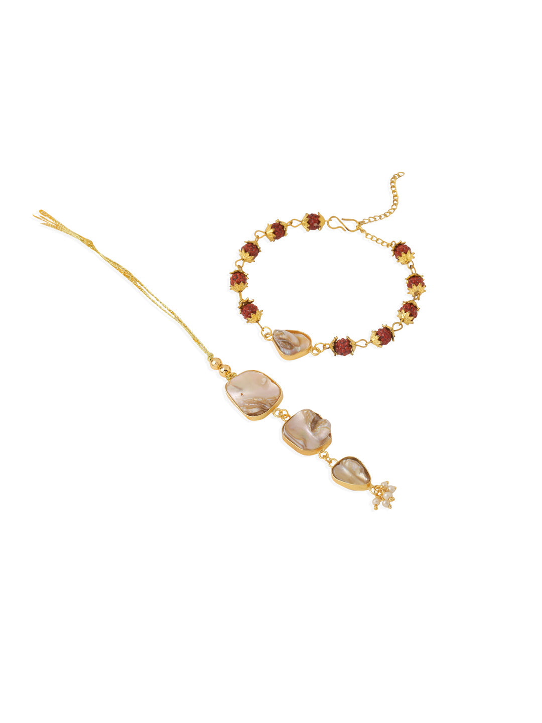 NVR Set of 2 Gold Toned Rudraksh & Pearls Bhaiya Bhabhi Rakhi Set, Combo for Rakshabandhan - Distacart