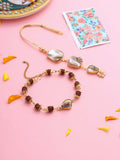 NVR Set of 2 Gold Toned Rudraksh & Pearls Bhaiya Bhabhi Rakhi with Roli Chawal Chandan & Mishri - Distacart