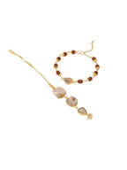 NVR Set of 2 Gold Toned Rudraksh & Pearls Bhaiya Bhabhi Rakhi with Roli Chawal Chandan & Mishri - Distacart