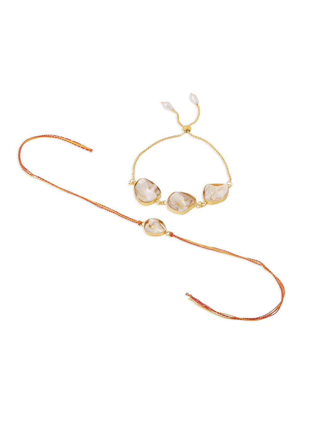 NVR Set of 2 Gold Toned Pearls Bhaiya Bhabhi Rakhi, Combo for Rakshabandhan - Distacart