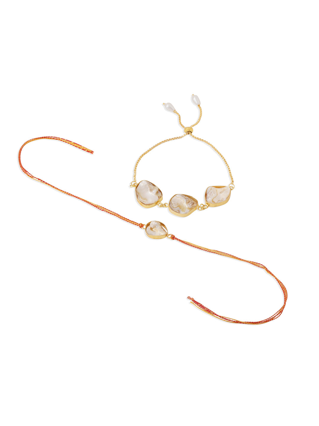 NVR Set of 2 Gold Toned Pearls Bhaiya Bhabhi Rakhi, Combo for Rakshabandhan - Distacart
