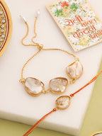 NVR Set of 2 Gold Toned Pearls Bhaiya Bhabhi Rakhi with Roli Chawal Chandan & Mishri - Distacart