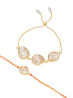 NVR Set of 2 Gold Toned Pearls Bhaiya Bhabhi Rakhi with Roli Chawal Chandan & Mishri - Distacart