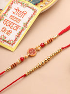 NVR Men's Set of 2 Red Religious Thread Rakhi with Roli Chawal Chandan & Mishri - Distacart