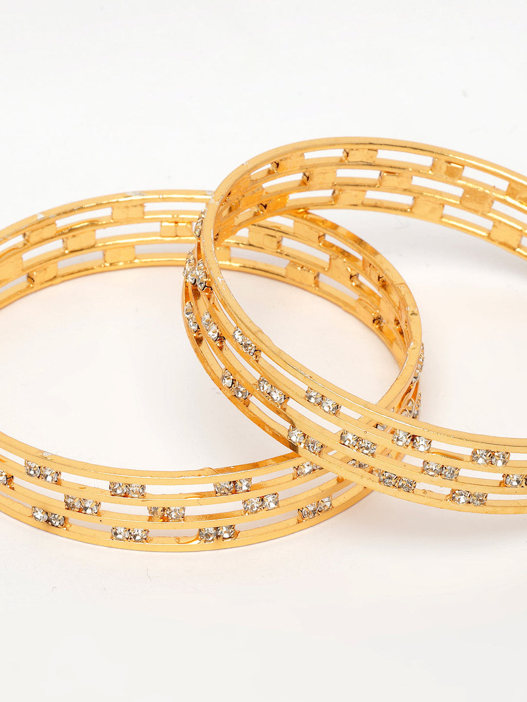 NVR Women's Set of 2 Gold-Polished Cubic Zirconia Stone Studded Bangles - Distacart
