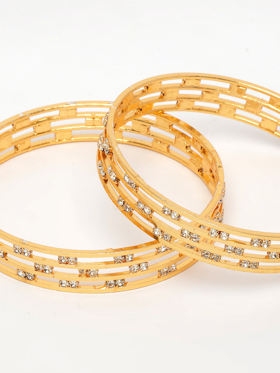 NVR Women's Set of 2 Gold-Polished Cubic Zirconia Stone Studded Bangles - Distacart
