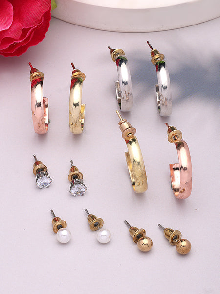 NVR Women's Set of 6 Rhodium-Plated Contemporary Half Hoop Earrings