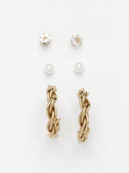NVR Women's Set of 3 Gold-Polished Artificial Stones Half Hoop Earrings - Distacart