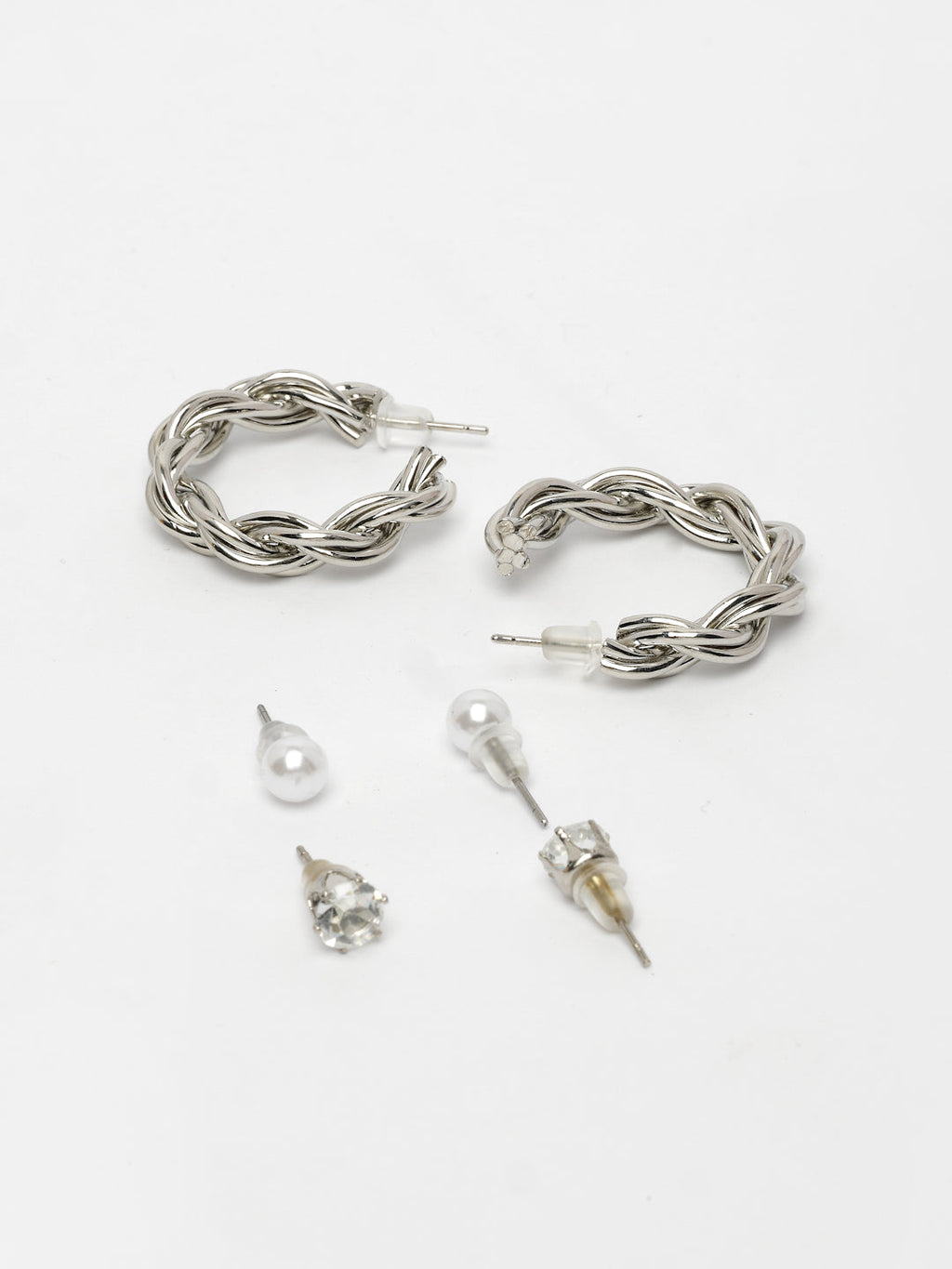 NVR Women's Set of 3 Silver-Plated Artificial Stones Half Hoop Earrings - Distacart