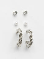 NVR Women's Set of 3 Silver-Plated Artificial Stones Half Hoop Earrings - Distacart