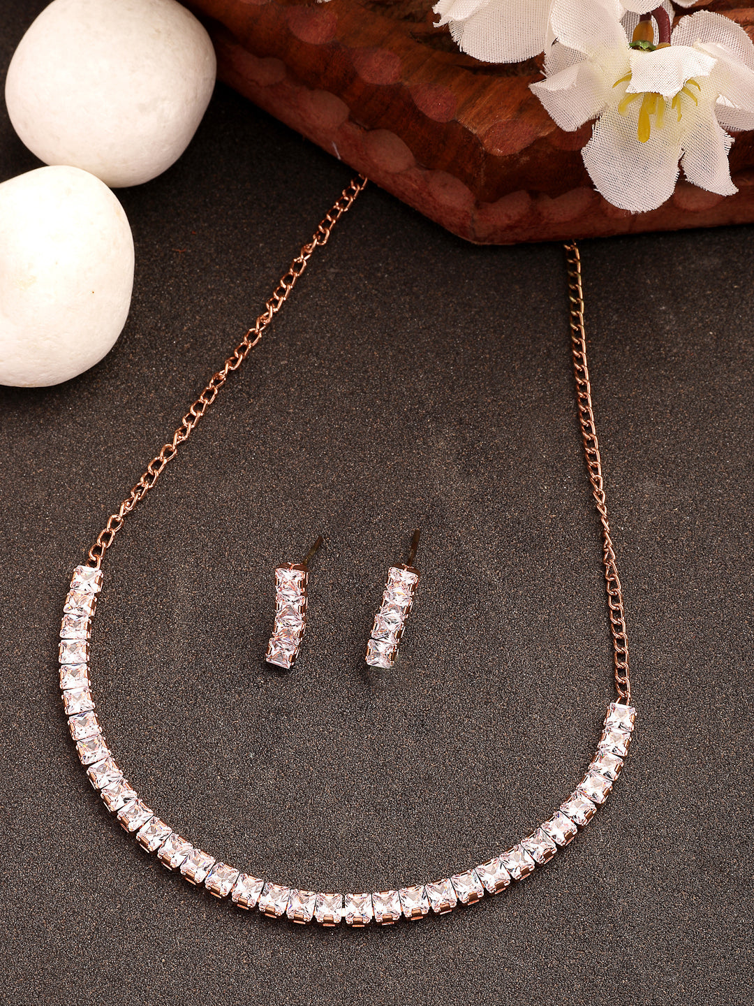 NVR Women's Rose Gold-Polished CZ-Studded Jewellery Set