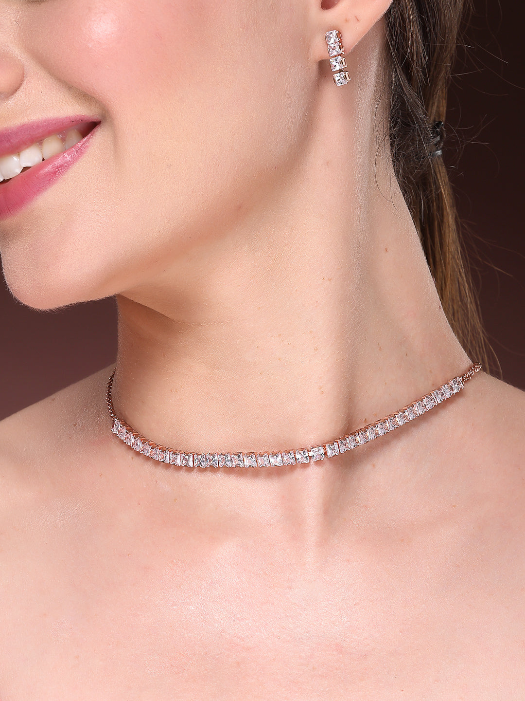 NVR Women's Rose Gold-Polished CZ-Studded Jewellery Set
