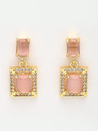 NVR Women Gold-Polished Pink American Diamond-Studded Pendant Set with Ring