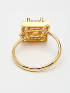NVR Women Gold-Polished Pink American Diamond-Studded Pendant Set with Ring