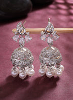 NVR Wome's Silver-Plated AD- Studded Jhumki Earrings - Distacart