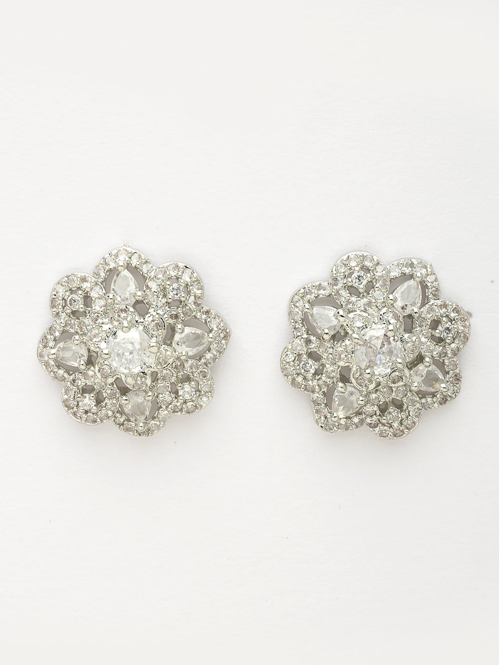 NVR Women's Silver-Plated AD- Studded Circular Shaped Studs Earring - Distacart