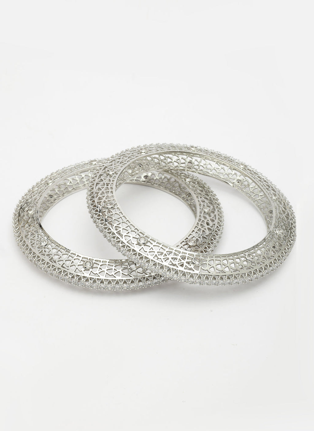 NVR Women's Set of 2 Silver-Plated American Diamond Studded Bangles - Distacart