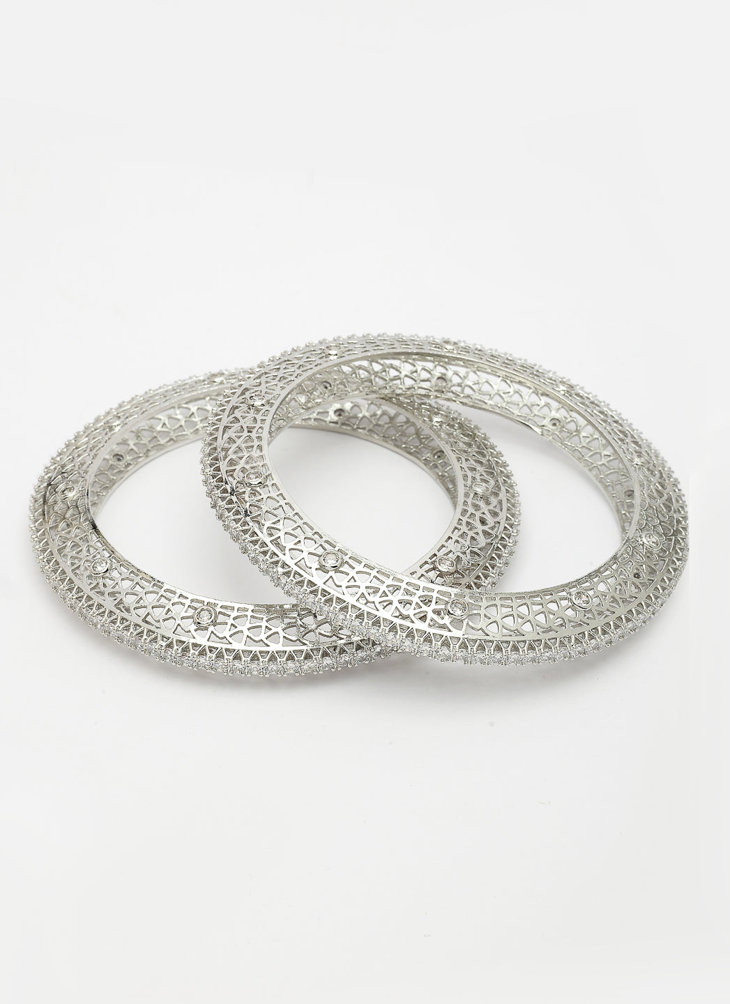 NVR Women's Set of 2 Silver-Plated American Diamond Studded Bangles - Distacart