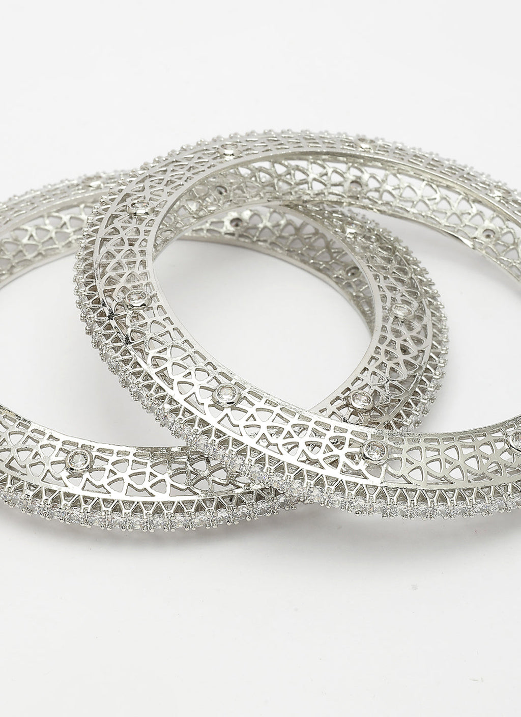 NVR Women's Set of 2 Silver-Plated American Diamond Studded Bangles - Distacart