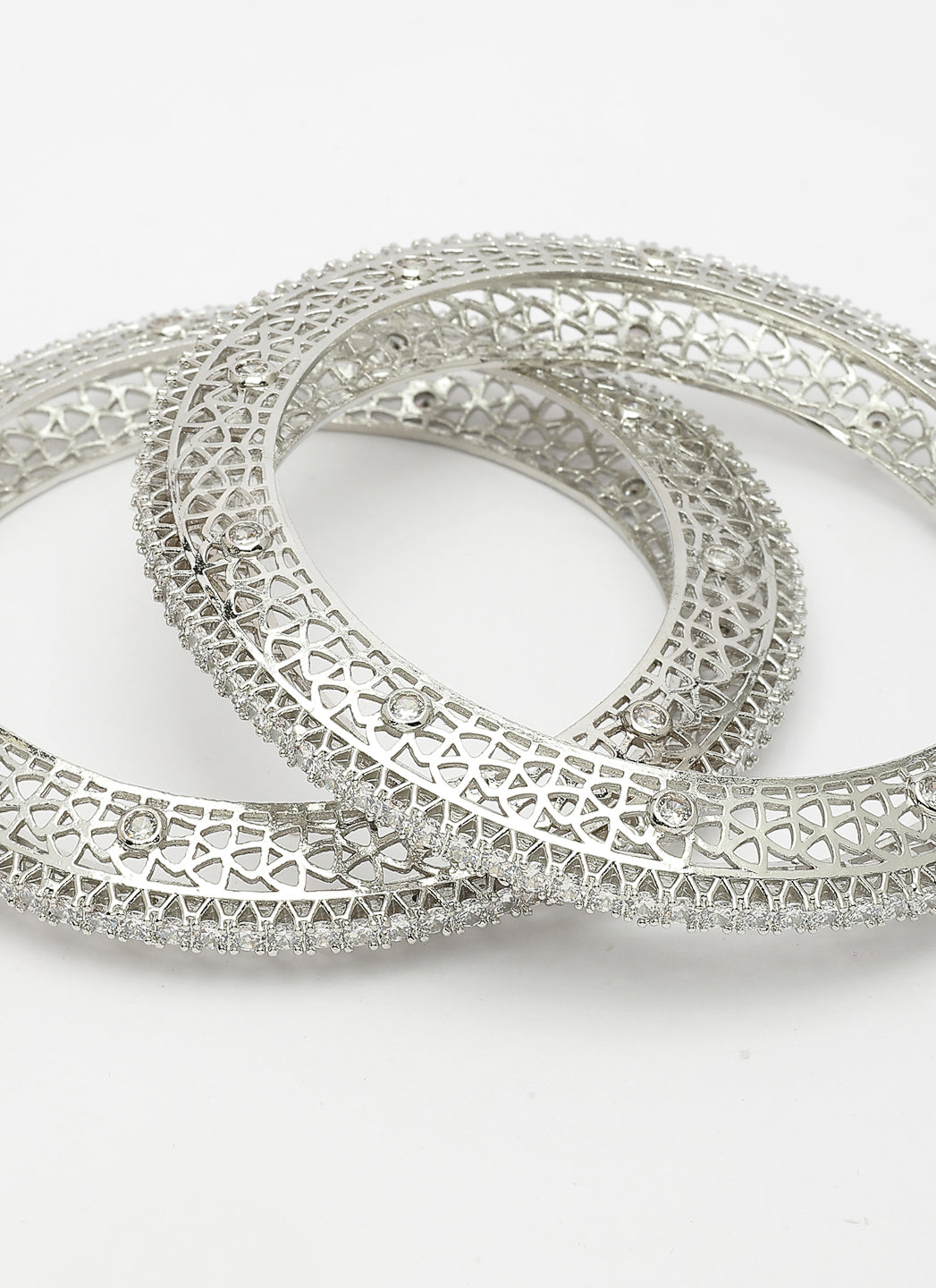 NVR Women's Set of 2 Silver-Plated American Diamond Studded Bangles - Distacart