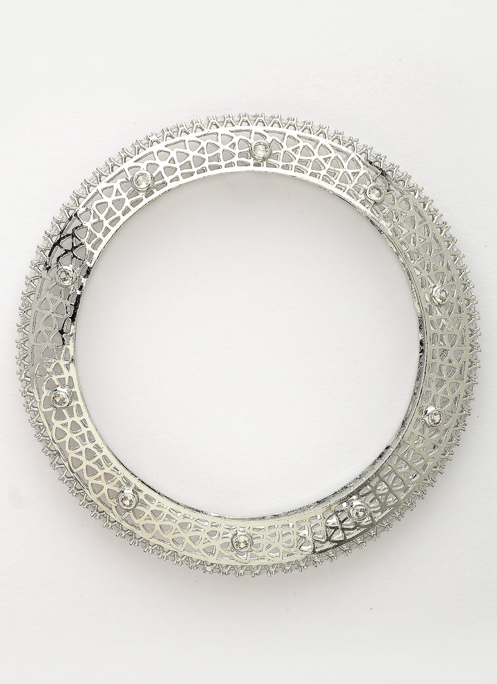 NVR Women's Set of 2 Silver-Plated American Diamond Studded Bangles - Distacart