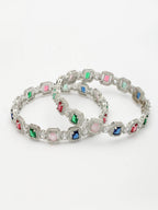 NVR Women's Set of 2 Multicolor Silver-Plated American Diamond Studded Bangles - Distacart
