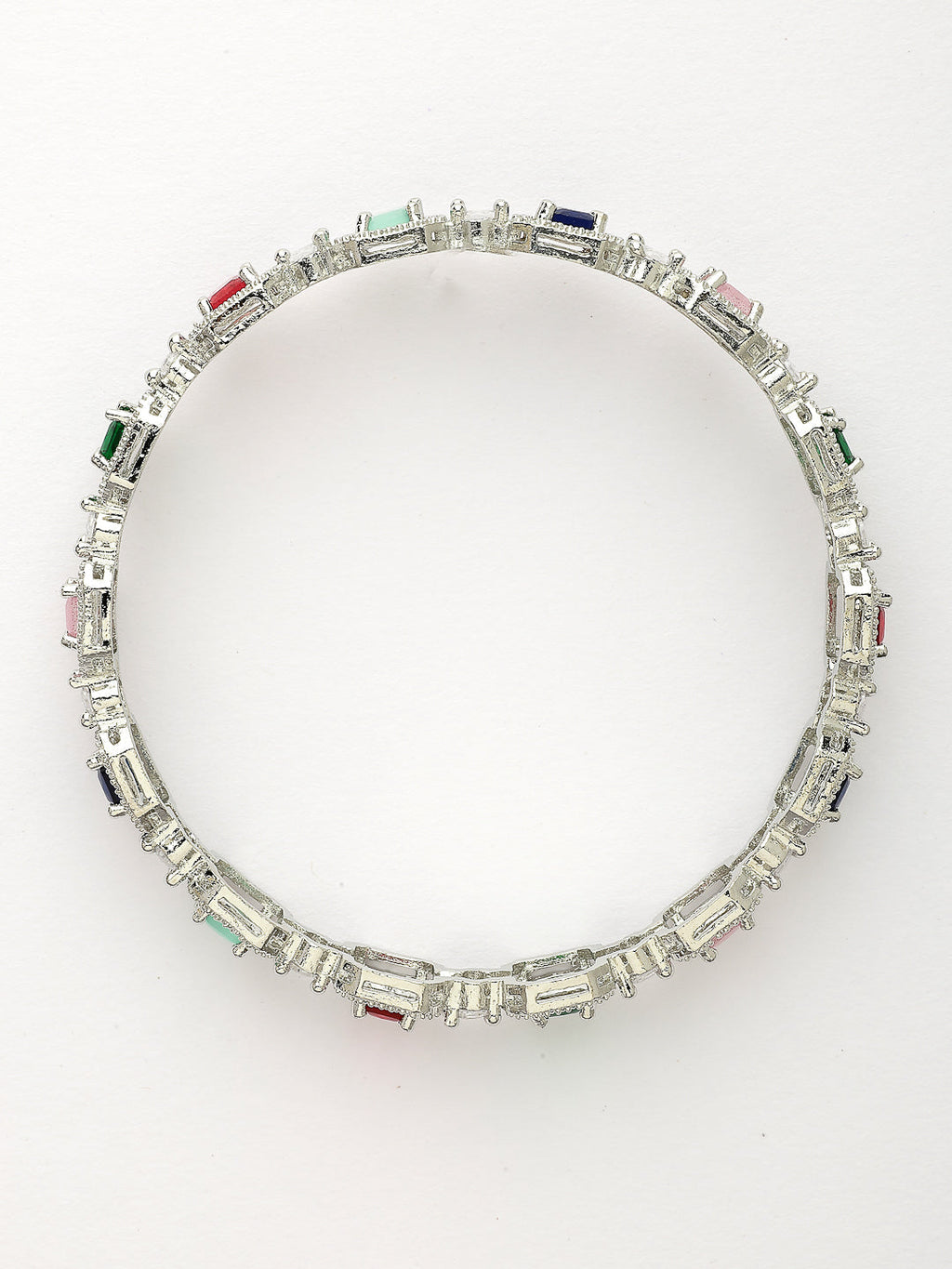 NVR Women's Set of 2 Multicolor Silver-Plated American Diamond Studded Bangles - Distacart