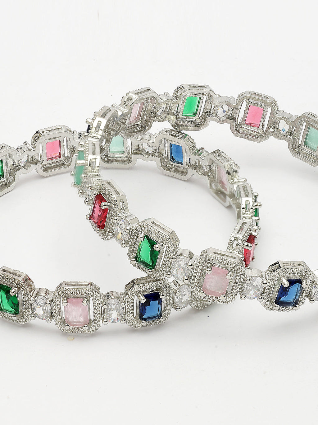 NVR Women's Set of 2 Multicolor Silver-Plated American Diamond Studded Bangles - Distacart