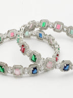NVR Women's Set of 2 Multicolor Silver-Plated American Diamond Studded Bangles - Distacart