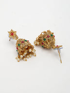 NVR Women's Set of 2 Gold-Polished Stone Studded Temple Jewellery Set with Maangtikka & Kamarbandh